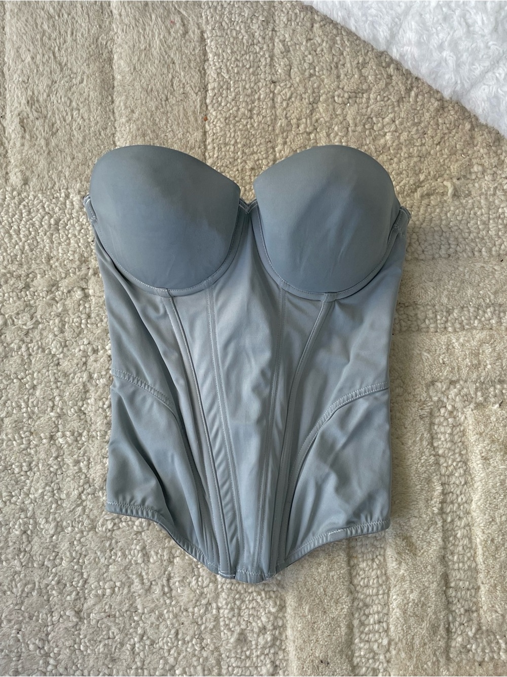 Vintage Y2K Jezebel sage green blue teal dusty boned corset bustier top
